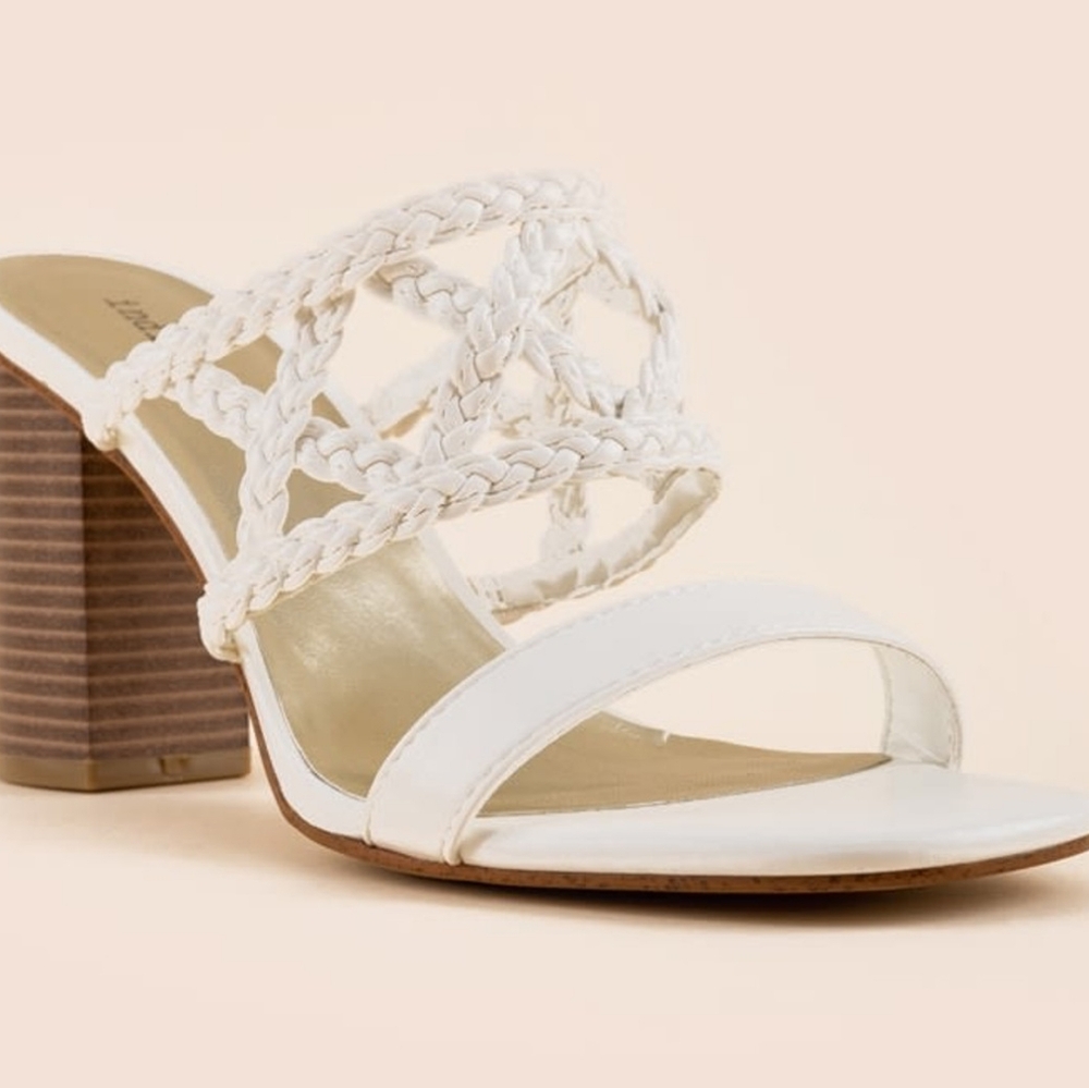 Indigo Road Apricot White woven heels slide sandals 6m nwot